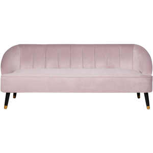 Beliani Sofa Pink Velvet 3 Seater Channel Back Recessed Arms Wooden Legs Material:Velvet Size:73x73x191