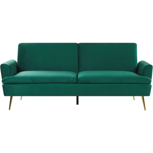 Beliani Velvet Sofa Bed Dark Green 3 Seater Click Clack Golden Metal Legs Material:Velvet Size:84x88x210