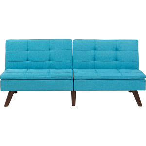 Beliani Sofa Bed Blue 3-Seater Quilted Upholstery Click Clack Split Back Metal Legs Material:Polyester Size:95x76x180