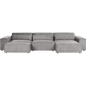 Beliani Left Hand 3 Seater Modular Sofa with Ottoman Grey Fabric Sectional Couch Sofa with Black Legs Modern Living Room Material:Polyester Size:176x70x364