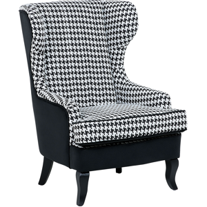 Beliani Wingback Chair Black and White Fabric Houndstooth Armchair Button Tufted Wooden Legs Material:Polyester Size:80x100x70