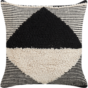 Beliani Scatter Cushion Beige and Black Cotton 50 x 50 cm Geometric Pattern Handwoven Removable Cover with Filling Material:Cotton Size:50x10x50