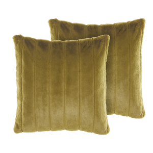 Beliani Set of 2 Throw Cushions Green Polyester 45 x 45 cm Glam Embossed Zipper Furry Living Room Bedroom Material:Faux Fur Size:45x10x45