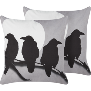 Beliani Set of 2 Decorative Cushions Grey Velvet 45 x 45 cm Crows Pattern Square Modern Minimalist Autumn Decor Accessories Material:Velvet Size:45x12x45