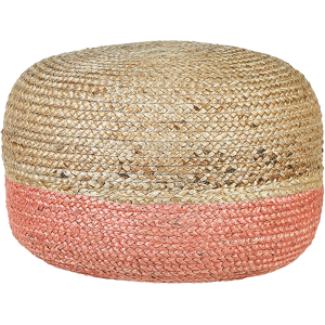 Beliani Pouffe Pink Jute EPS Beads Filling 50 x 50 x 40 cm Round Ottoman Boho Style Home Accessory Material:Jute Size:50x40x50