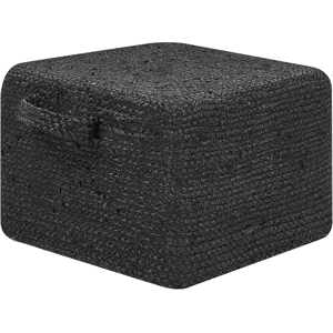 Beliani Pouffe Black Jute EPS Beads Filling 45 x 45 x 30 cm Rectangular with Handles Ottoman Boho Style Home Accessory Material:Jute Size:45x30x45