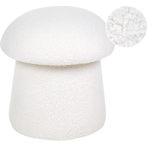 Beliani Pouffe White Boucle Round 45 x 45 x 46 cm Footstool Accent Upholstery Mushroom Shaped Modern Living Room Bedroom Furniture Material:Boucle Size:45x36x45