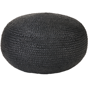 Beliani Pouffe Black Jute EPS Beads Filling 60 x 60 x 30 cm Round Ottoman Boho Style Home Accessory Material:Jute Size:60x30x60