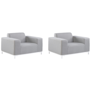 Beliani Set of 2 Garden Armchairs Light Grey Fabric Upholstery White Aluminium Legs Indoor Outdoor Furniture Weather Resistant Outdoor Material:Polyester Size:84x68x105