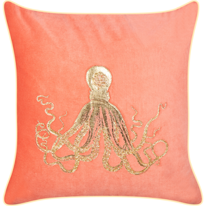 Beliani Scatter Cushion Red Velvet 45 x 45 cm Marine Octopus Motif Square Polyester Filling Home Accessories Material:Velvet Size:45x10x45