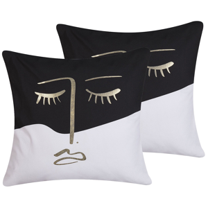 Beliani Set of 2 Decorative Cushions Black and White 45 x 45 cm Face Motif Square Throw Pillow Home Soft Accessory Material:Cotton Size:45x6x45