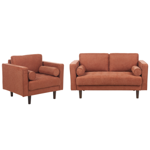 Beliani Sofa Set Golden Brown Fabric Upholstered 2 Seater with Armchair Cushioned Thickly Padded Backrest Classic Retro Design Living Room Material:Polyester Size:xx