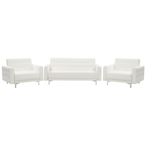 Beliani Living Room Set White Faux Leather Tufted 3 Seater Sofa Bed 2 Reclining Armchairs Modern 3-Piece Suite Material:Faux Leather Size:xx