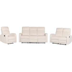 Beliani Manual Recliner Sofa Set White Velvet Upholstered 3 and 2 Seater Armchair Couch Modern Design Relax Function Material:Velvet Size:xx