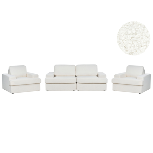 Beliani Sofa Set White Boucle Upholstered 5 Seater with Armchair Cushioned Thickly Padded Backrest Classic Living Room Couch Material:Boucle Size:xx
