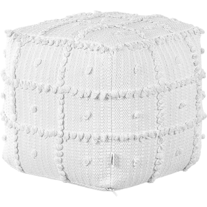 Beliani Pouffe White Cotton EPS Beads Filling 40 x 40 x 40 cm Square Ottoman Geometric Pattern Zip Fastener Modern Boho Style Home Accessory Material:Cotton Size:40x40x40