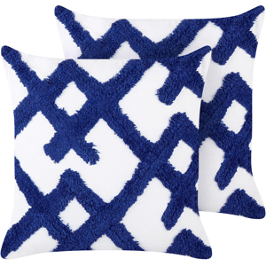 Beliani Set of 2 Decorative Cushions Blue and White Cotton Geometric Pattern 45 x 45 cm Removable Cover Modern Décor Accessories Bedroom Living Room Material:Cotton Size:45x4x45