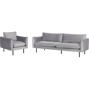 Beliani Living Room Set Grey Velvet Fabric Black Legs Corner Sofa 3 Seater Armchair Modern Retro Style Material:Velvet Size:xx