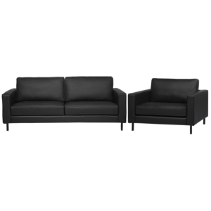 Beliani Sofa Set Black Leather 3 Seater Sofa Armchair Minimalist Modern Material:Leather Size:xx