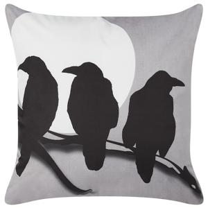 Beliani Decorative Cushion Grey Velvet 45 x 45 cm Crows Pattern Square Modern Minimalist Autumn Decor Accessories Material:Velvet Size:45x12x45