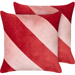 Beliani Set of Velvet Decorative Cushions Red and Pink Cotton 45 x 45 cm Striped Removable Covers Square Modern Decor Accessories Material:Velvet Size:45x15x45