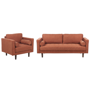 Beliani Sofa Set Golden Brown Fabric Upholstered 3 Seater with Armchair Cushioned Thickly Padded Backrest Classic Retro Design Living Room Material:Polyester Size:xx