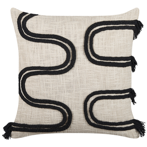 Beliani Decorative Cushion Beige and Black 45 x 45 cm Abstract Pattern Square Throw Pillow Home Soft Accessory Material:Cotton Size:45x14x45
