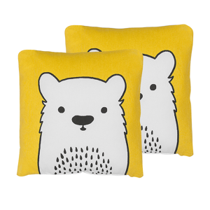 Beliani Set of 2 Kids Cushions Yellow Fabric Bear Image Pillow with Filling Soft Children's Toy Material:Cotton Size:45x12x45