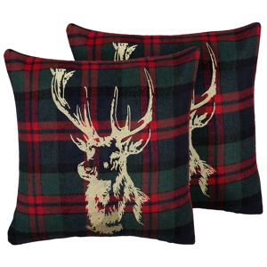 Beliani Set of 2 Decorative Cushions Green and Red Reindeer Print 45 x 45 cm Modern Decor Accessories Christmas Material:Polyester Size:45x12x45