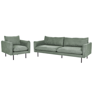 Beliani Living Room Set Green Fabric Chenille Black Legs Corner Sofa 3 Seater Armchair Modern Retro Style Material:Polyester Size:xx