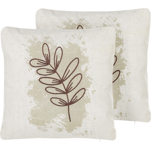 Beliani Set of 2 Throw Cushions Beige Polyester Blend 45 x 45 cm Decorative Soft Home Accessory Embroidered Leaf Material:Polyester Size:45x10x45