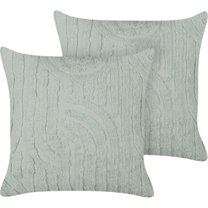 Beliani Set of 2 Decorative Cushions Mint Green Cotton Polyester Filling 45 x 45 cm Abstract Pattern Square Modern Home Accessory Living Room Bedroom Material:Cotton Size:45x10x45