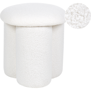 Beliani Pouffe White Boucle Round 40 x 40 x 45 cm Footstool Accent Upholstery Mushroom Shaped Modern Living Room Bedroom Furniture Material:Boucle Size:40x45x40