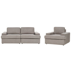 Beliani Sofa Set Taupe Fabric Upholstered 4 Seater with Armchair Cushioned Thickly Padded Backrest Classic Living Room Couch Material:Polyester Size:xx