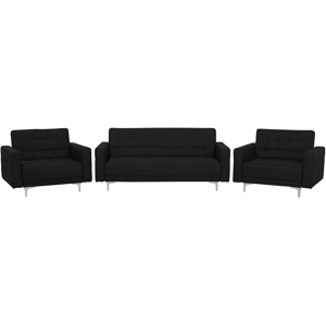 Beliani Living Room Set Graphite Grey Tufted Fabric 3 Seater Sofa Bed 2 Reclining Armchairs Modern 3-Piece Suite Material:Polyester Size:xx