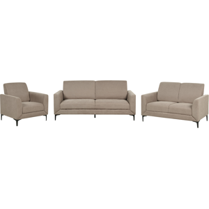 Beliani Sofa Set Taupe Polyester Fabric Upholstery 3 + 2 + 1 Seater Loveseat Couch Armchair Living Room Furniture Material:Polyester Size:xx