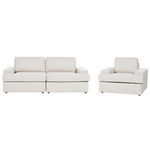Beliani Sofa Set Light Beige Fabric Upholstered 4 Seater with Armchair Cushioned Thickly Padded Backrest Classic Living Room Couch Material:Polyester Size:xx