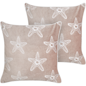 Beliani Set of 2 Scatter Cushions Pink Velvet 45 x 45 cm Marine Starfish Motif Square Polyester Filling Home Accessories Material:Velvet Size:45x10x45