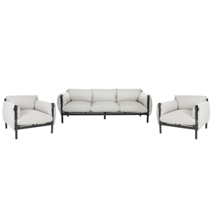 Beliani Aluminium Garden Seat 3 Seater Sofa with Armchairs Black Aluminium Frame Light Grey Water Repellent Fabric Cushions  Material:Aluminium Size:xx