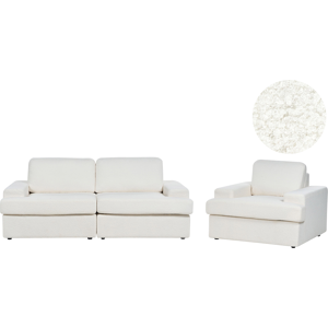 Beliani Sofa Set White Boucle Upholstered 4 Seater with Armchair Cushioned Thickly Padded Backrest Classic Living Room Couch Material:Boucle Size:xx