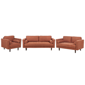 Beliani Sofa Set Golden Brown Fabric Upholstered 2+3 Seater with Armchair Cushioned Thickly Padded Backrest Classic Retro Design Living Room Material:Polyester Size:xx