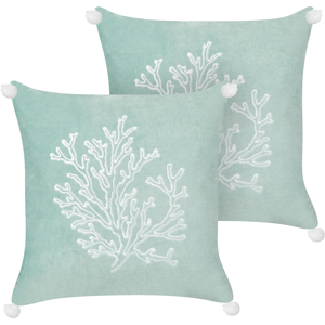 Beliani Set of 2 Scatter Cushion Mint Green Velvet 45 x 45 cm Marine Coral Motif Square Polyester Filling Home Accessories Material:Velvet Size:45x10x45