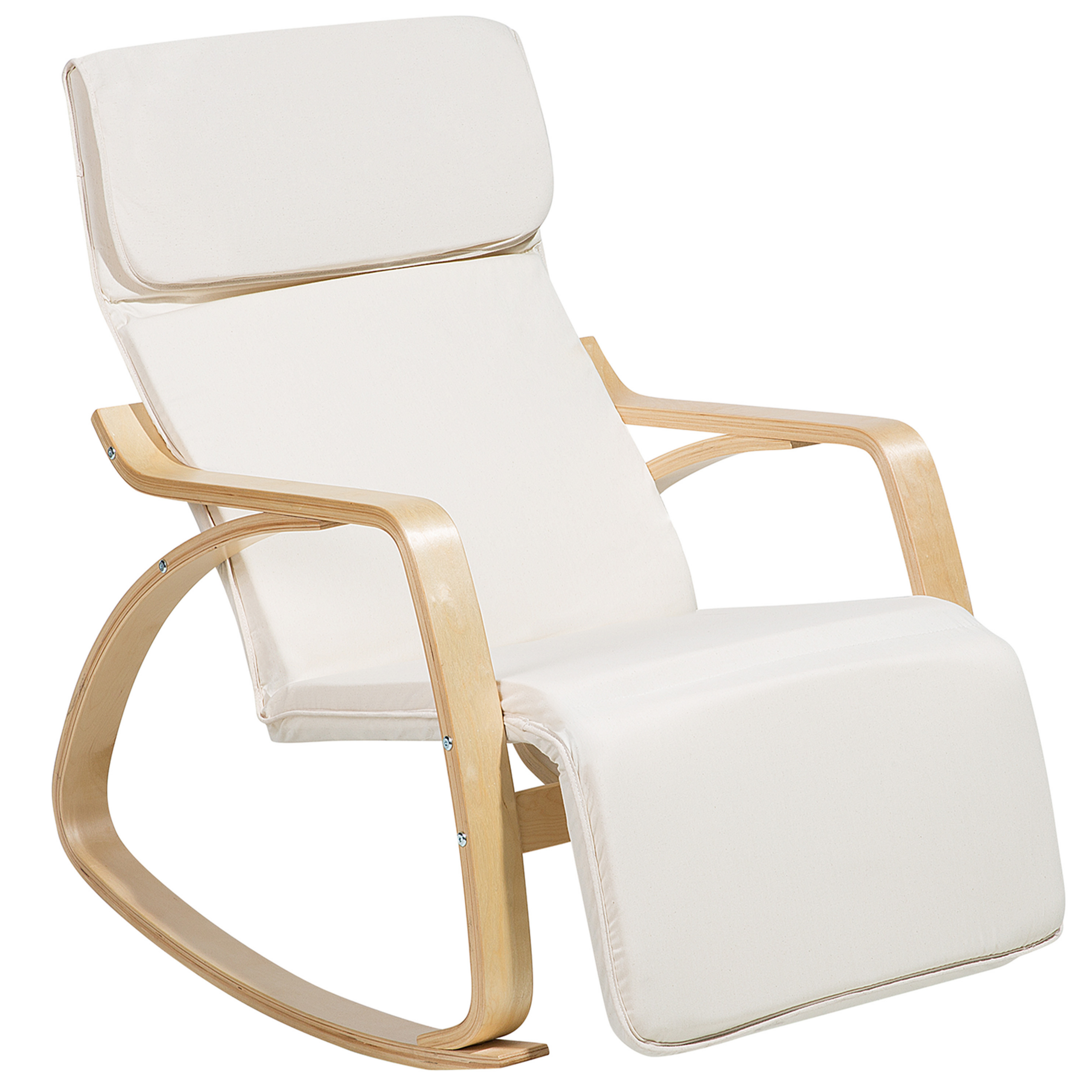 Beliani Rocking Chair Beige Fabric Birch Wood with Adjustable Footrest