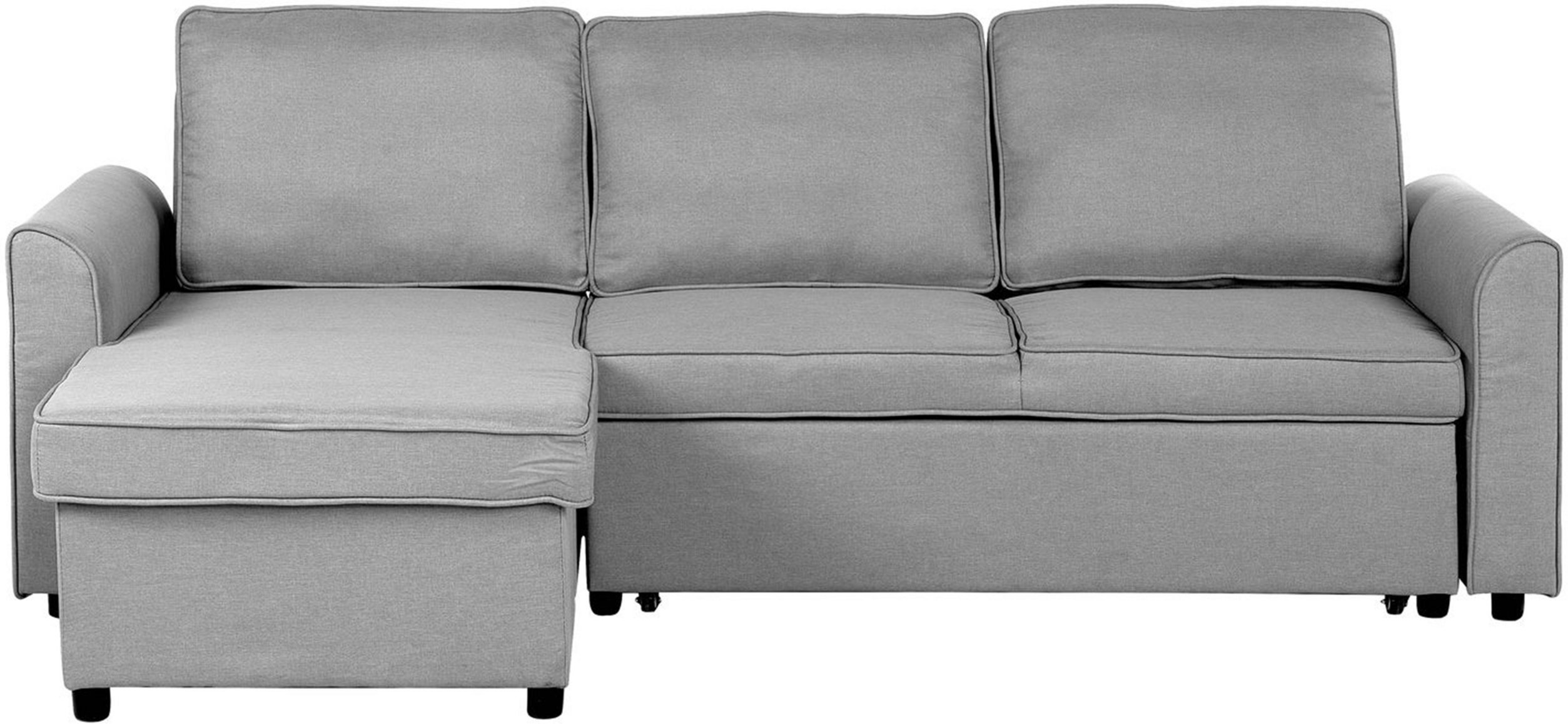 Beliani Corner Sofa Bed Grey Fabric Upholstered Right Hand Orientation with Storage Bed