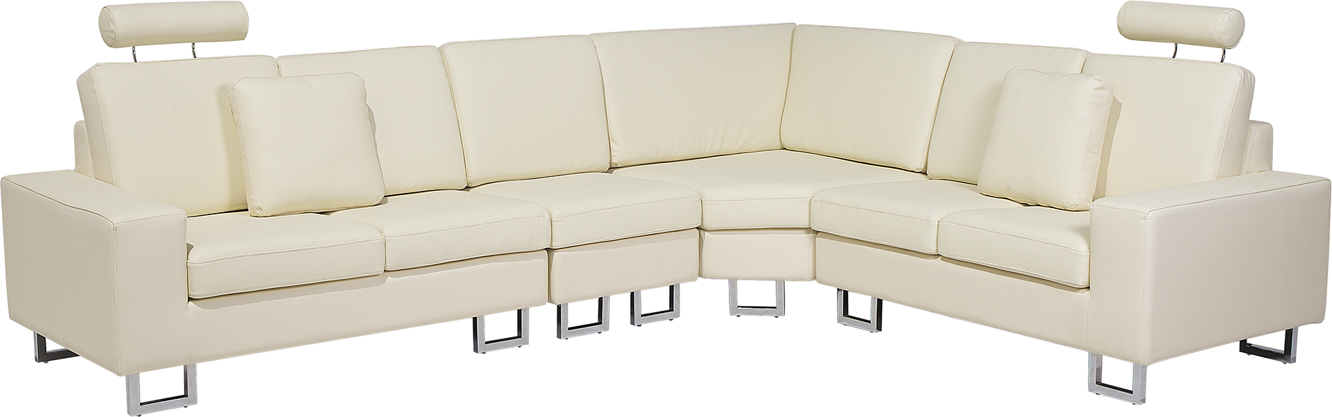 Beliani Corner Sofa Beige Leather Upholstery Left Hand Orientation with Adjustable Headrests