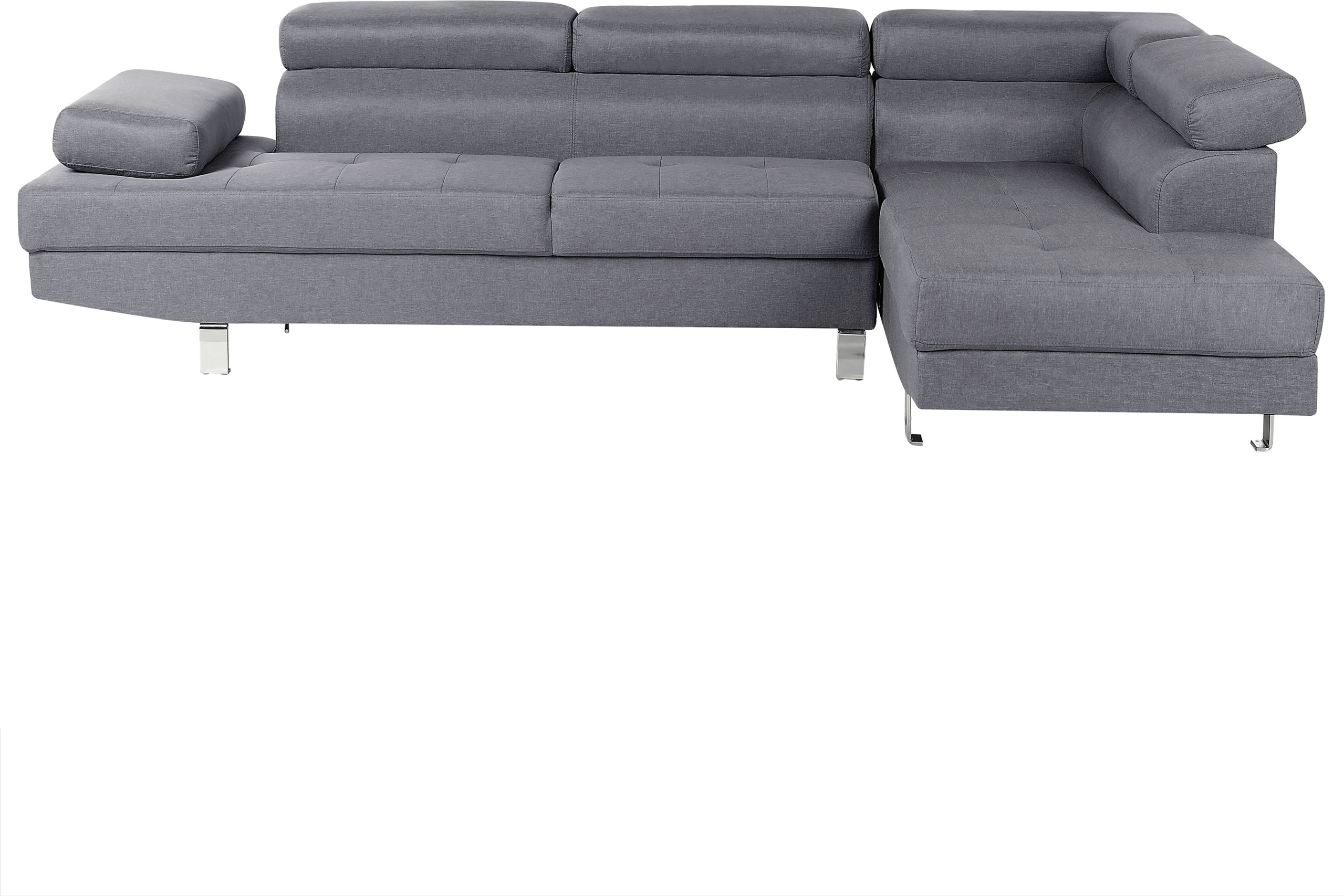 Beliani Corner Sofa Grey Fabric L-shaped Adjustable Headrests and Armrests