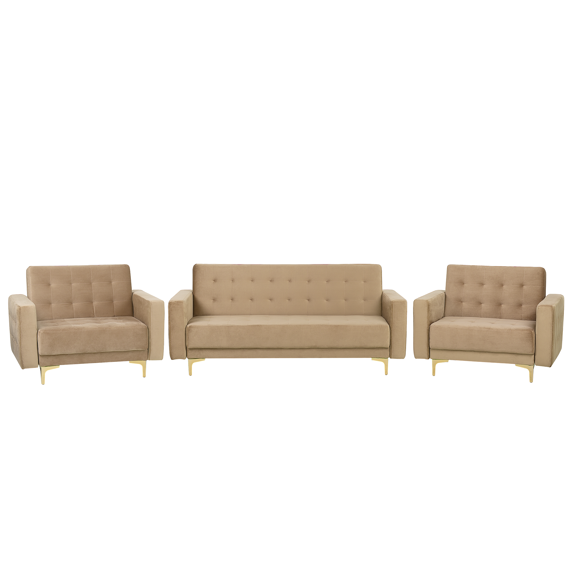 Beliani Living Room Set Grey Velvet Tufted Fabric 3 Seater Sofa Bed 2 Reclining Armchairs Modern 3-Piece Suite