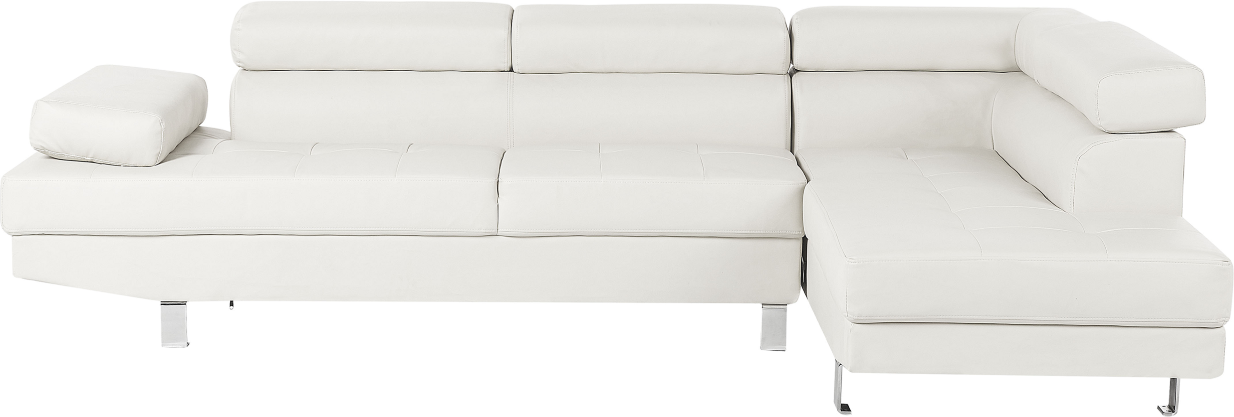 Beliani Corner Sofa White Fuax Leather L-shaped Adjustable Headrests and Armrests