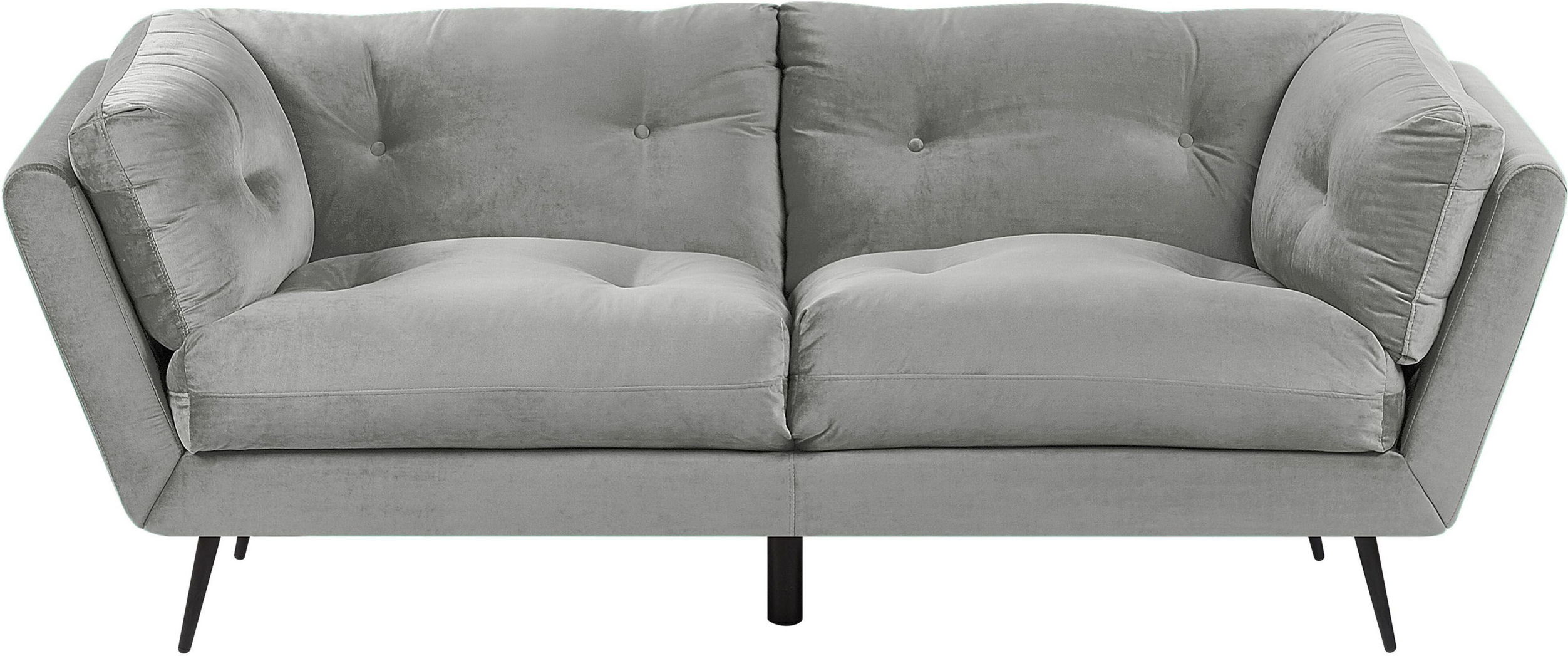 Beliani Sofa Grey Velvet Metal Legs 210 x 90 cm with Cushions Retro