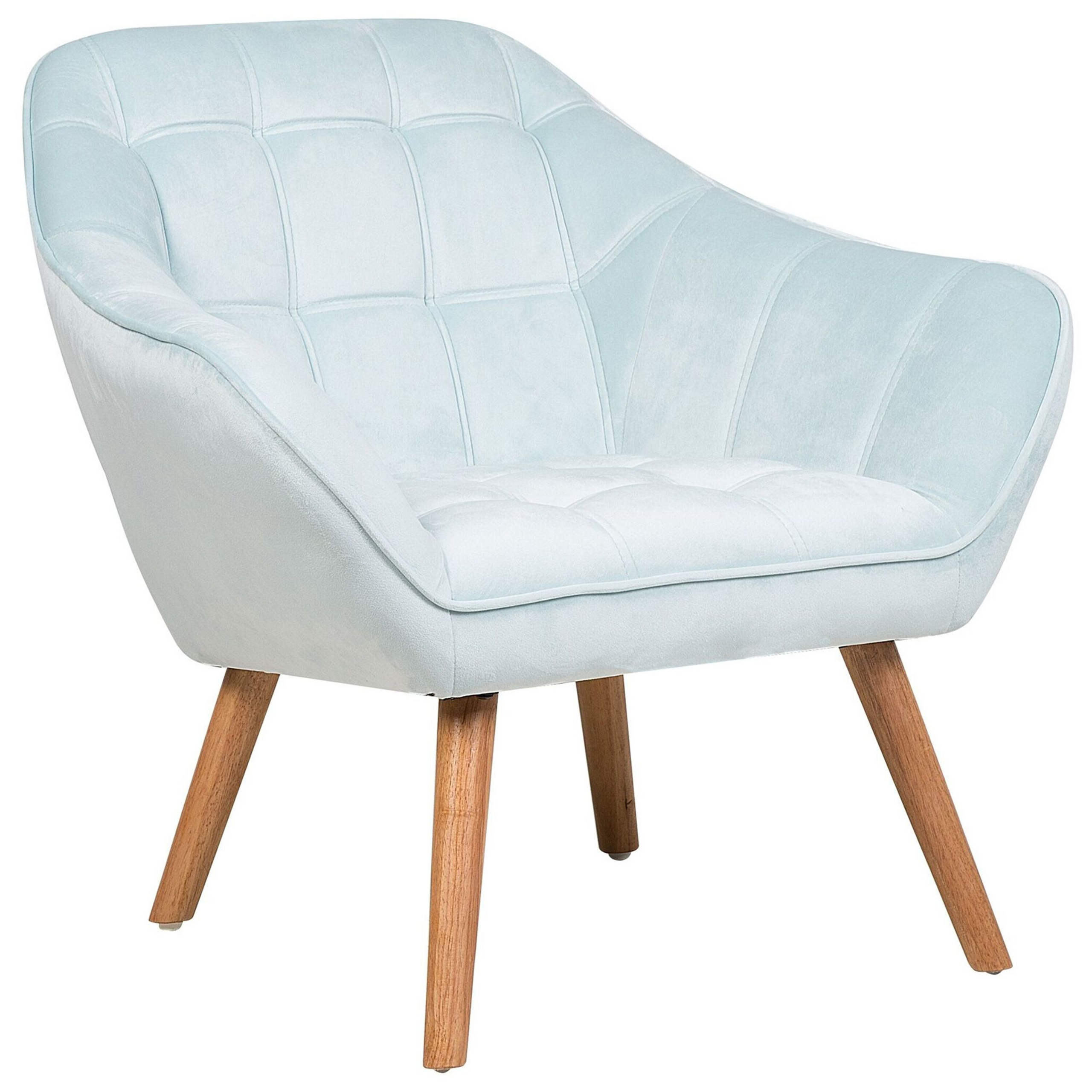 Beliani Armchair Light Blue Velvet Fabric Upholstery Glam Accent Chair with Wooden Legs